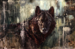 Black wolf In Contemporary - 24x36 - Available at Breckenridge Gallery - Breckenridge CO